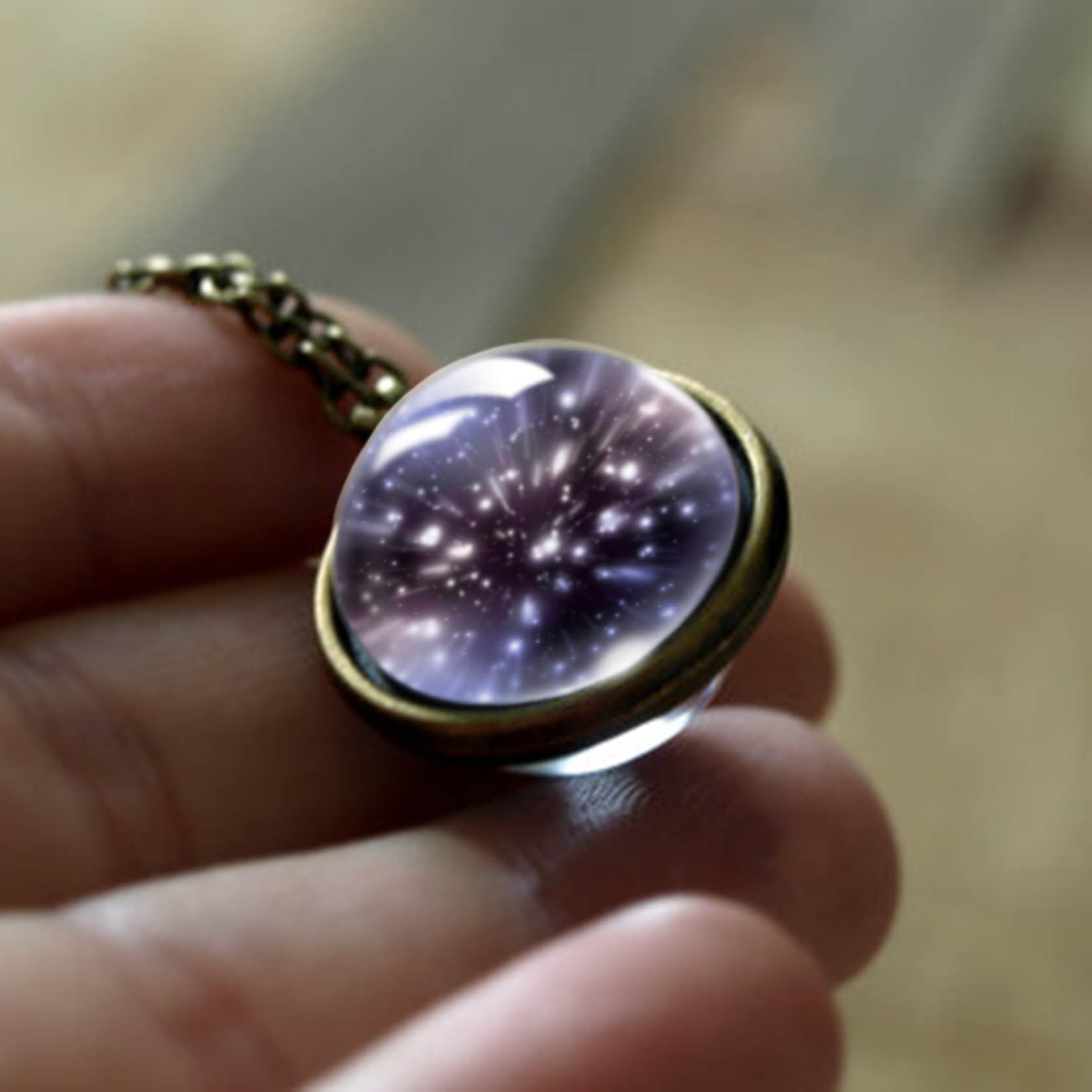 Wholesale double-sided glass ball solar system cosmic star necklace